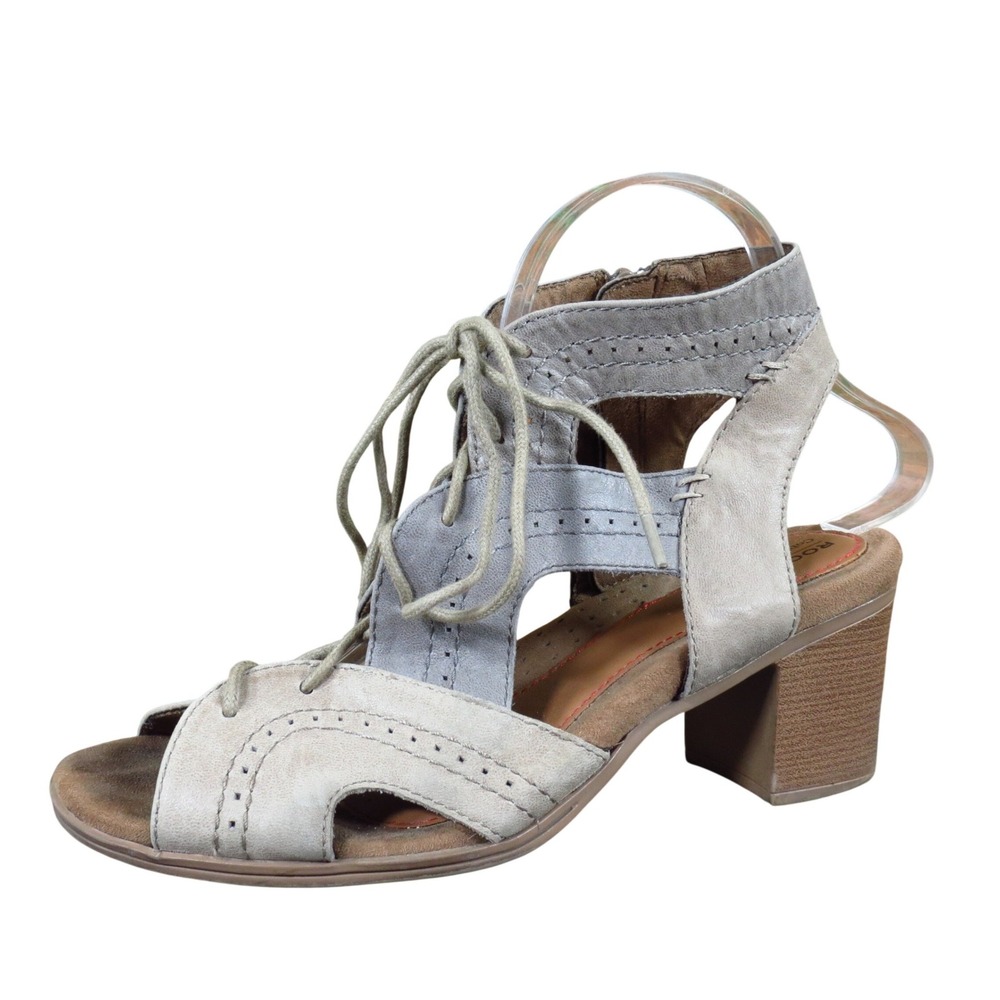 Rockport Cobb Hill Hattie Women Lace Up Heel Sandal 8.5 M Dress Taupe Leather